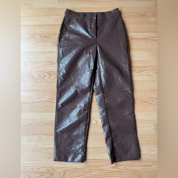 Babaton Aritzia Faux Leather Brown Pants Size 6 - Picture 2 of 6